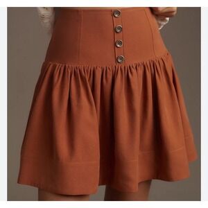 Maeve Anthropologie Skirt XS Mini Drop Waist Terra Cotta Button Front Flare
